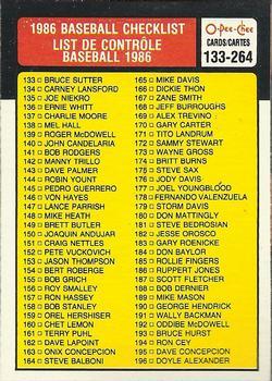 #263 Checklist: 133-264 - - 1986 O-Pee-Chee Baseball