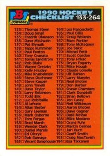 #264 Checklist 133-264 - 1990-91 Bowman Hockey