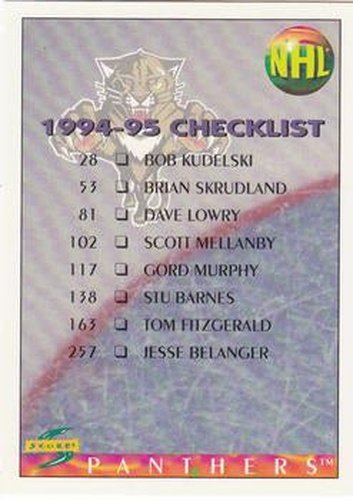 #267 Checklist - Florida Panthers / Hartford Whalers - 1994-95 Score Hockey
