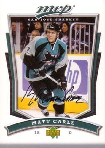 #268 Matt Carle - San Jose Sharks - 2007-08 Upper Deck MVP Hockey