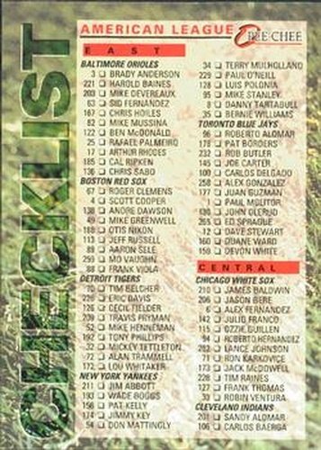 #269 Checklist: American League - 1994 O-Pee-Chee Baseball