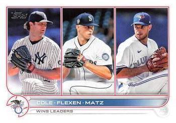 #270 AL Wins Leaders Gerrit Cole / Chris Flexen / Steven Matz - New York Yankees / Seattle Mariners / Toronto Blue Jays - 2022 Topps Baseball