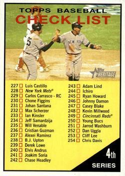 #273 Checklist: 227-302 - New York Yankees - 2010 Topps Heritage Baseball