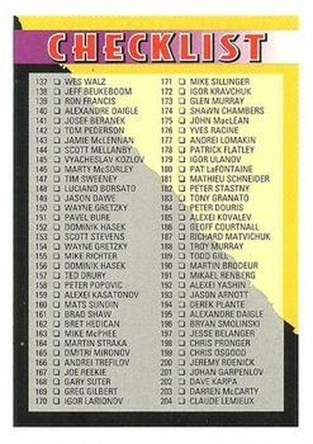 #275 Checklist: 137-275 - - 1994-95 Topps Premier Hockey