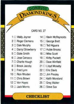 #27 Diamond Kings Checklist: 1-26 - 1987 Donruss Baseball