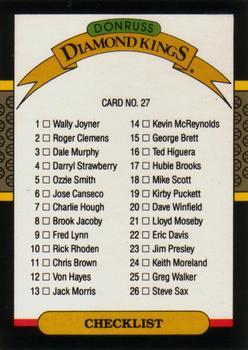 #27 Diamond Kings Checklist: 1-26 - 1987 Leaf Baseball
