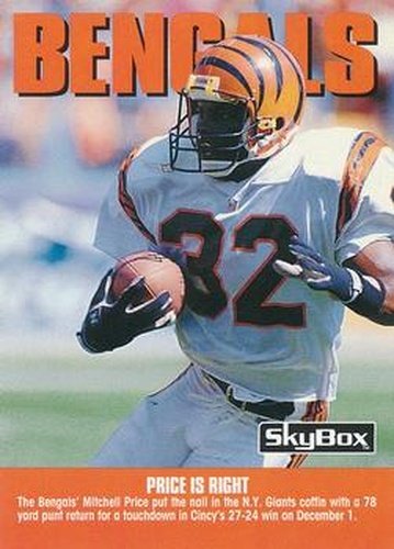 #280 Mitchell Price - Cincinnati Bengals - 1992 SkyBox Impact Football