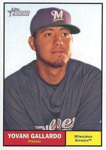 #284 Yovani Gallardo - Milwaukee Brewers - 2010 Topps Heritage Baseball