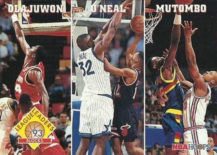 #290 Blocks Hakeem Olajuwon / Shaquille O'Neal / Dikembe Mutombo - Houston Rockets / Orlando Magic / Denver Nuggets - 1993-94 Hoops Basketball