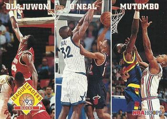 #290 Blocks Hakeem Olajuwon / Shaquille O'Neal / Dikembe Mutombo - Houston Rockets / Orlando Magic / Denver Nuggets - 1993-94 Hoops Basketball