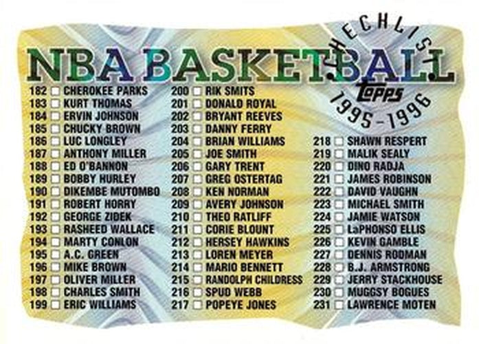 #291 Checklist 182-291 - 1995-96 Topps Basketball