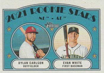 #295 NL/AL 2021 Rookie Stars Dylan Carlson / Evan White - St. Louis Cardinals / Seattle Mariners - 2021 Topps Heritage Baseball
