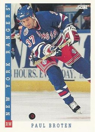 #297 Paul Broten - New York Rangers - 1993-94 Score Canadian Hockey