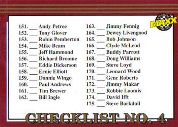 #298 Checklist No. 4 - 1992 Maxx Racing
