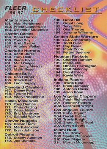 #299 Checklist - 1996-97 Fleer Basketball