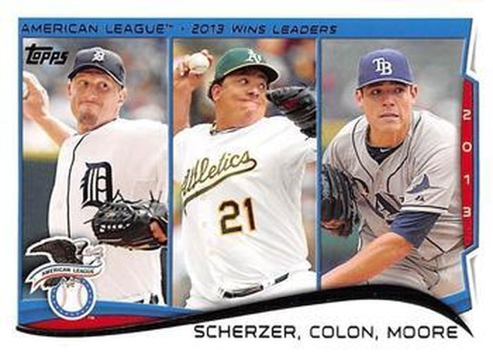 #299 AL 2013 Wins Leaders Max Scherzer / Bartolo Colon / Matt Moore - Detroit Tigers / Oakland Athletics / Tampa Bay Rays - 2014 Topps Baseball