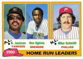 #2 1980 Home Run Leaders Reggie Jackson / Ben Oglivie / Mike Schmidt - New York Yankees / Milwaukee Brewers / Philadelphia Phillies - 1981 Topps Baseball
