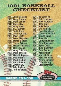#300 Checklist: 201-300 - 1991 Stadium Club Baseball