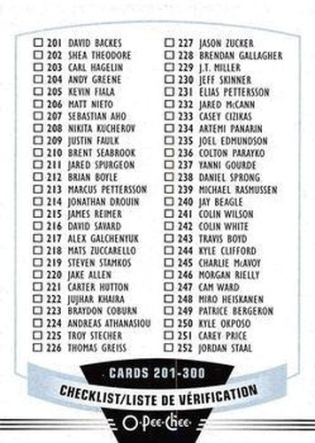 #300 Checklist: 201-300 - - 2019-20 O-Pee-Chee Hockey