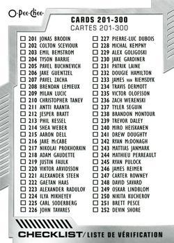 #300 Checklist: 201-300 - 2020-21 O-Pee-Chee Hockey