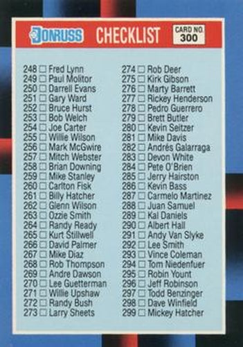 #300 Checklist 248-357 - 1988 Donruss Baseball