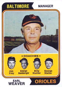 #306 Orioles Field Leaders Earl Weaver / Jim Frey / George Bamberger / Billy Hunter / George Staller - Baltimore Orioles - 1974 Topps Baseball