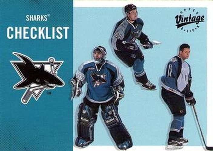 #307 Sharks Checklist - San Jose Sharks - 2000-01 Upper Deck Vintage Hockey