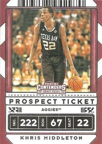 #30b Khris Middleton - Texas A&M Aggies - 2020 Panini Contenders Draft Picks Basketball