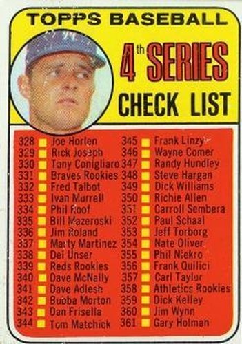 #314 4th Series Check List 328-425 Don Drysdale - Los Angeles Dodgers - 1969 Topps Baseball