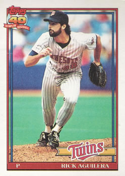 #318 Rick Aguilera - Minnesota Twins - 1991 Topps Baseball