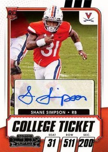 #322 Shane Simpson - Virginia Cavaliers - 2021 Panini Contenders Draft Picks Football