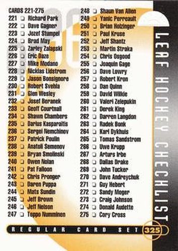 #325 Checklist - 1995-96 Leaf Hockey