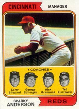 #326 Reds Field Leaders Sparky Anderson / Larry Shepard / George Scherger / Ted Kluszewski / Alex Grammas - Cincinnati Reds - 1974 Topps Baseball