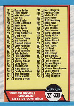 #330 Checklist 221-330 - 1989-90 O-Pee-Chee Hockey