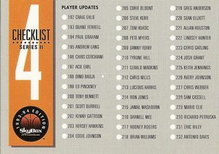 #339 Checklist 4: 192-273 - 1993-94 SkyBox Premium Basketball
