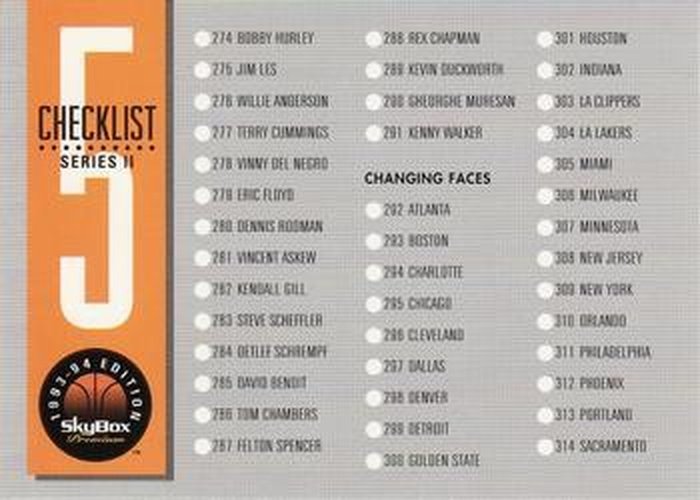 #340 Checklist 5: 274-341 - 1993-94 SkyBox Premium Basketball