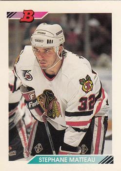 #340 Stephane Matteau - Chicago Blackhawks - 1992-93 Bowman Hockey