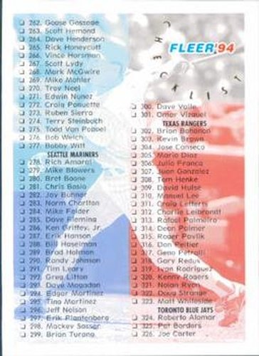#716 Checklist: 262-392 - Oakland Athletics / Seattle Mariners / Texas Rangers / Toronto Blue Jays / Atlanta Braves / Chicago Cubs - 1994 Fleer Baseball