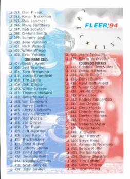 #717 Checklist: 393-522 - Chicago Cubs / Cincinnati Reds / Colorado Rockies / Florida Marlins / Houston Astros / Los Angeles Dodgers - 1994 Fleer Baseball
