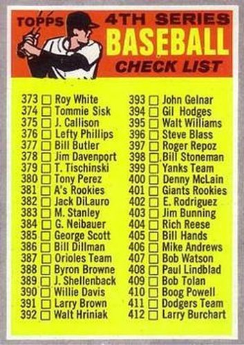 #343a Checklist: 373-459 - - 1970 Topps Baseball