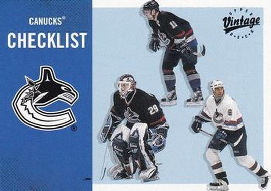 #357 Canucks Checklist - Vancouver Canucks - 2000-01 Upper Deck Vintage Hockey