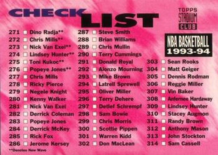 #360 Checklist: 271-360 - 1993-94 Stadium Club Basketball