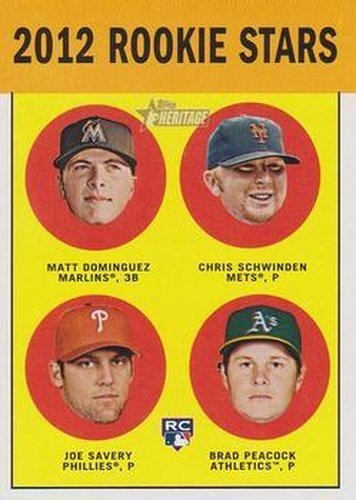 #362 Matt Dominguez / Chris Schwinden / Joe Savery / Brad Peacock - Miami Marlins / New York Mets / Philadelphia Phillies / Oakland Athletics - 2012 Topps Heritage Baseball