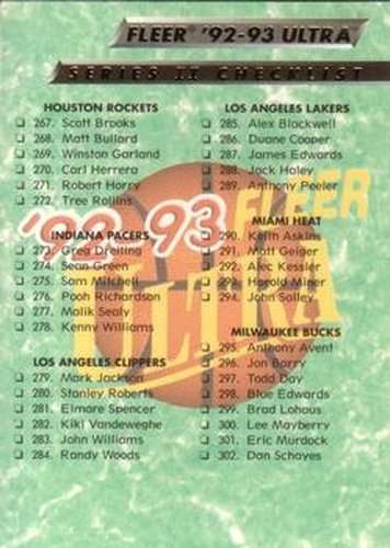 #374 Checklist: 267-330 - 1992-93 Ultra Basketball