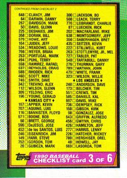 #376 Checklist 3 of 6 - Houston Astros / Kansas City Royals / Los Angeles Dodgers / Milwaukee Brewers / Minnesota Twins - 1990 Topps Baseball