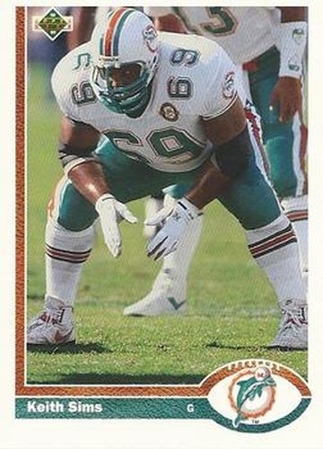 #385 Keith Sims - Miami Dolphins - 1991 Upper Deck Football