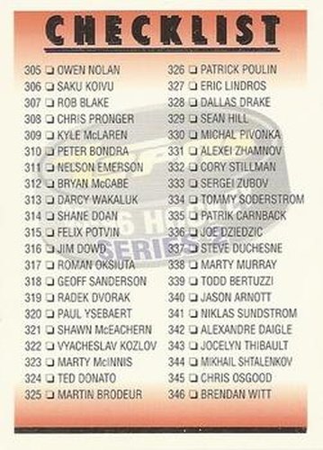 #385 Checklist 305-385 - 1995-96 Topps Hockey