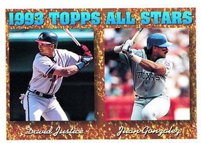 #389 David Justice / Juan Gonzalez - Atlanta Braves / Texas Rangers - 1994 Topps Baseball