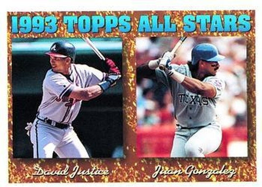#389 David Justice / Juan Gonzalez - Atlanta Braves / Texas Rangers - 1994 Topps Baseball