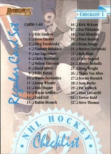 #NNO Checklist 1 - 1995-96 Donruss Hockey